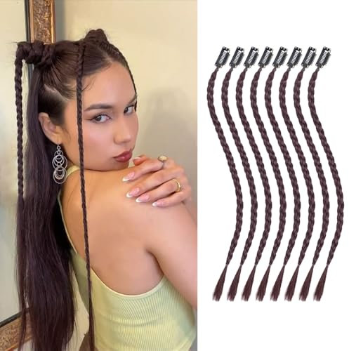 XFSRG 8 PCS Haarteil Mit Gummiband Damen Groß Braid Haarteile Echthaar Lange Geflochtener Ponytail Verlängerung Natürliches Haarverlängerung Zopf Dutt Gelockt Haargummi Haaren Hochsteckfrisuren