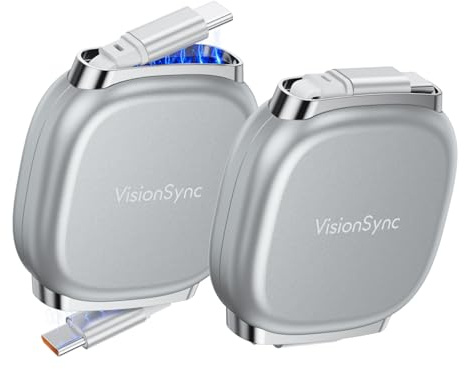 VisionSync 240W USB C to USB C Cable,PD3.1 Retractable USB C Cable with Magnetic Slot for Travel,Car,5 Preset Length,Fast Charging for iPhone 17/16/15,iPad,Macbook,Galaxy S25/24,3.3ft,Grey