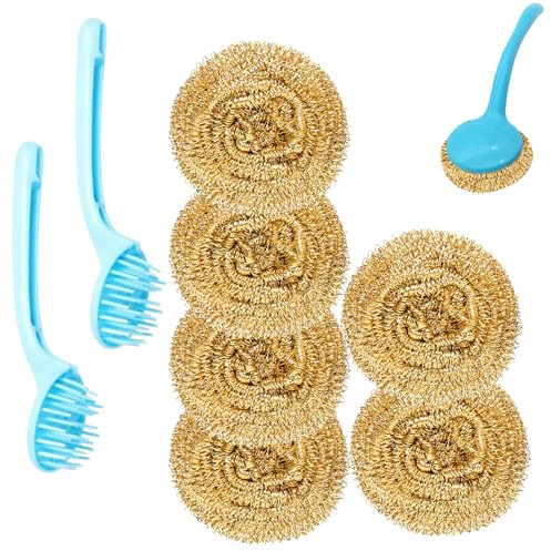 Cuivre Paille Acier 6 pièces +2 poignées, éponges de Cuisine, Paille en Laine d'acier utilisée pour Les Plats, casseroles, Fours et dégraissage mécanique Facile pour Un Nettoyage Dur de la Cuisine