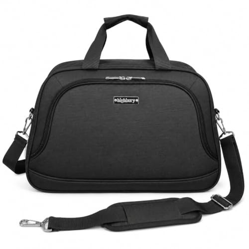 Highbury Lightweight Cabin Holdall Bag 45 x 30 x 20cm, Travel Bag with Trolley Sleeve, Detachable Shoulder Strap, Weekend & Overnight Bag, Airline Cabin Luggage, 5 Year Warranty (Plain Black)