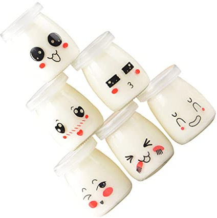 GALPADA 6pezzi Bottiglie in Vetro Per Yogurt e Budini Vasetti Di Gelatina Design Espressivo Contenitori Termoresistenti Per Dessert e Conserve