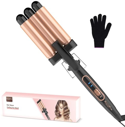 BESTOPE MIX Welleneisen, Lockenstab 3 Fässer Welleneisen für Haare 22mm Keramik Mermaid Hair Waver PTC Schnellheizung 150°C/210°C Welleisen Beach Waves Lockenstab für Kurze und Lange Haare