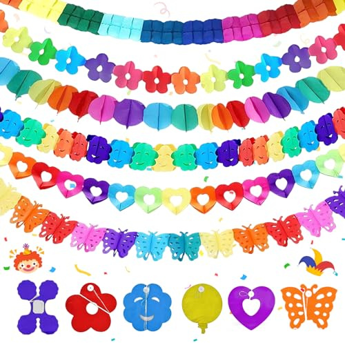 CHIHOLEN 6 Stück Bunt Girlande Papier Deko, Girlande Geburtstag, Hängenden Partygirlanden, Papiergirlande Set für Abschlussfeier Jugendweihe Party Hochzeit Karneval Fasching Party Dekoration