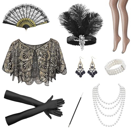 ZOCONE 9 Stück 20er Jahre Accessoires Damen Great Gatsby Accessoires 1920er Charleston Kostüm 20er Jahre Damen Zubehör Set für Wildparty Cosplay Halloween Karneval