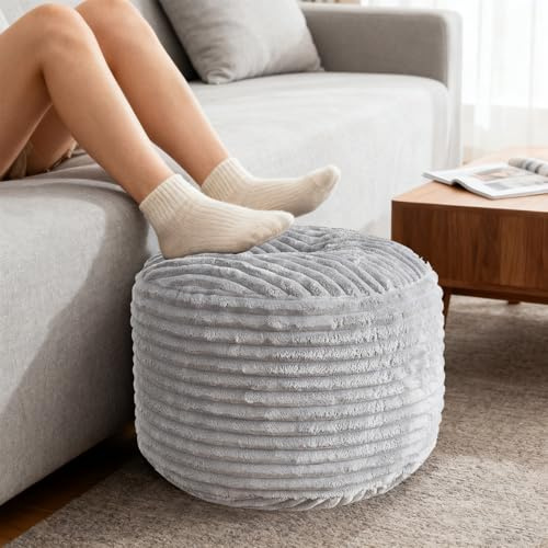 QZYGWCS Hocker, Sitzpuff Hocker mit Füllung, Sitzsack Cord, Fußhocker für das Wohnzimmer (Dunkelgrau)