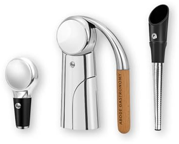 Abode Gastronomy Lever Corkscrew Set, Deluxe Lever Corkscrew, Bottle Stopper and Wine Aerator, Deluxe Gift Box