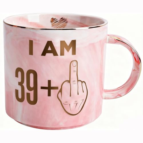 ALINK 40th Birthday Gifts Ideas for Women - Funny Turning 40 Year Old Gift for Wife, Mom, Daughter, Sister, Aunt, Best Friends, BFF, Coworkers - Fabulous Pink Marble Mug, Ceramic 11oz Coffee Cup