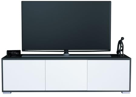 InnoFurn Tv-Board Elena, Lowboard mit Push-to-Open, Made in Germany, Moderner Fernsehschrank für Wohnzimmer Schlafzimmer, Anthrazit matt/Weiß matt (152,5 x 43 x 37 cm)
