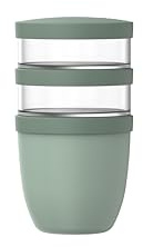 Mepal - Müslibecher 3 teilig Ellipse - Müslibecher To Go - Joghurtbecher To Go - Platz für Snacks und Toppings - Geeignet für Spülmaschine - 500 + 200 + 200 ml - Nordic sage