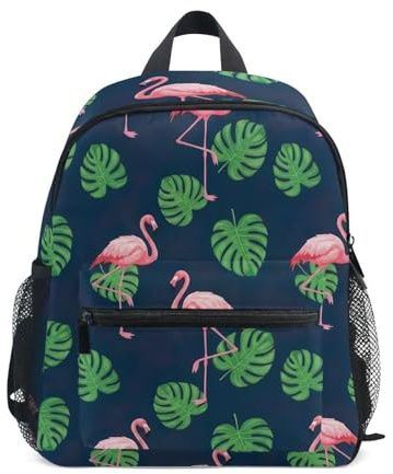 GAIREG Sac à dos pour tout-petits filles garçons, feuilles vertes, flamants roses, mini sac à dos de voyage avec étiquette nominative,, Feuilles vertes flamants roses, 6-8 Years, Sacs à dos mignons