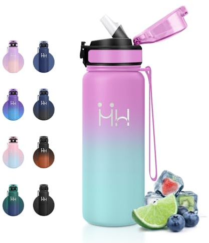 JAPORIA Borraccia Termica Acciaio Inox 750ml, Borraccia Doppia Parete con Cannuccia, Riutilizzabile, Bottiglia Acqua a Prova di Perdite, senza BPA, Borracce Termiche per Scuola, Gimnasio, Sport