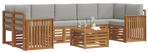vidaXL Sofagarnituren 8 pcs Natürlich und Hellgrau Massivholz Akazie, Elegantes Garten-Sofa, modernes Lounge-Set für draußen, langlebige Terrasse, gemütliche Sitzmöbel