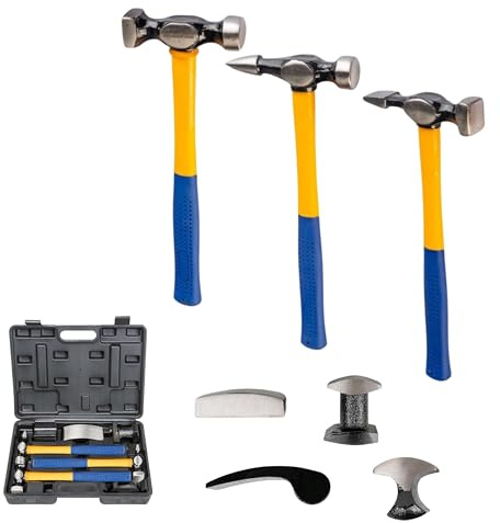 Yasta Kit Martelli e Tassi Carrozziere 7 Pezzi Attrezzi Carrozzeria | Riparazione ammaccature auto, rimozione bolli veicoli, valigetta inclusa, officina, fai da te, meccanico, lamiera, acciaio