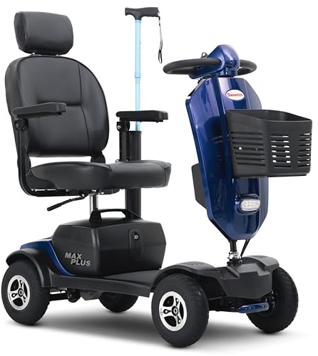 Seniorenmobil 25 km Reichweite, 136 kg Tragkraft, Elektroroller für Erwachsene 300W Motor ohne Führerschein, 4-Rad-Elektromobil mit Windschutzscheibe & 360° Kopfstütze, für Stadt & Outdoor, Blau