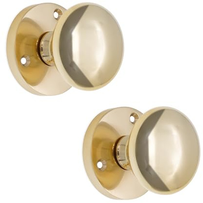 LYRA Victorian Style Sprung Mortice Round Door Knobs Pair Polished Brass Pull Handles Set 52mm - Ideal for Interior and Exterior Use