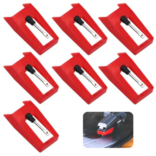 7Pcs Aguja Tocadiscos,Aguja Tocadiscos | Accesorio de aguja de repuesto, pieza de repuesto universal para aguja de tocadiscos (rojo)
