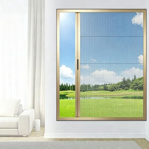Zanzariera a Rullo per Porta Finestra Alluminio, Zanzariere Su Misura, Nessuna Foratura, Rete Anti-Insetti Zanzariera Finestre con Telaio in Alluminio(Gold)