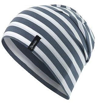 Sterntaler OCS Beanie Streifen - Lässige Slouch Beanie Mütze aus Singlejersey (Bio) mit maritimen Streifen - Unisex Kopfbedeckung, variabel tragbar - Baby und Kinder Übergangsmütze- blaugrau, Größe 53