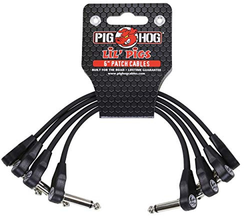 Pig Hog PHLSK6BK Lil' Pigs Low Profile Right-Angle 1/4 Black Instrument Patch Cables, 6 (4 Pack)