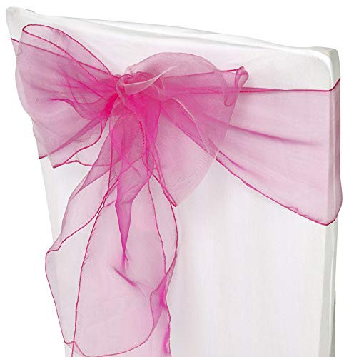 Trimming Shop Rosa Fucsia Organza Cintos Cubierta para Silla Color Surtido Fuller Lazo Cinta para Boda, Banquete, Cumpleaños, Evento Decoración, 17cm x 280cm, 25pcs