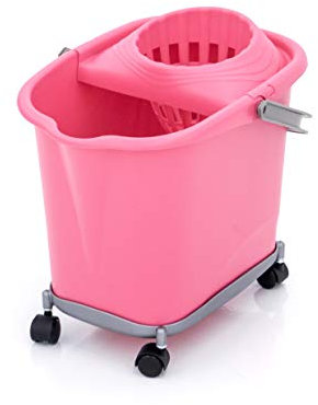 Smart-T-Haus Cubo Rectangular 16 L con Ruedas + Escurridor, Rosa, 39x29x35,5 cms