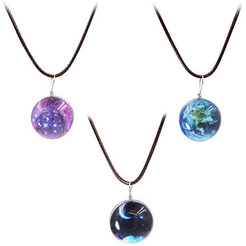 Lot de 3 colliers lumineux avec pendentif boule de verre ronde pour fille et femme, Verre