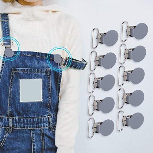 Hosenträger Clips, 25mm Rund, 10 Stück Metall Schnullerband Halter für Lätzchen, DIY Lieferungen, Grau