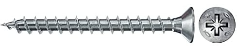 fischer 670087 FPF Power-Fast II 3.5 x 20mm Chipboard Wood Screws, Countersunk Head with Phillips, Fully Threaded, Galvanised Blue Passivated, Box of 200