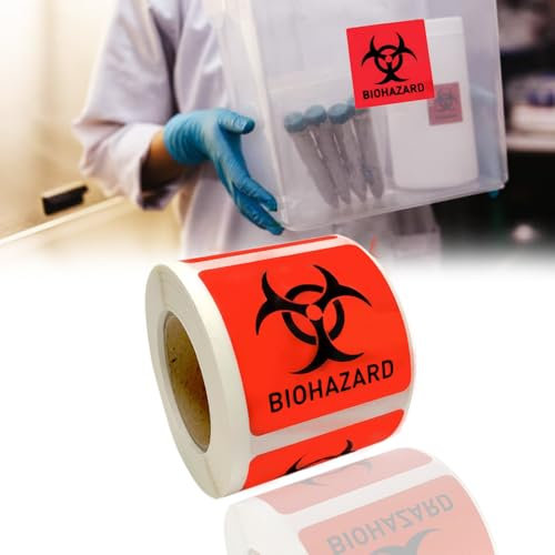 Warnschild für Biohazard Gefahr, 5,1 x 5,1 cm, wasserdicht, selbstklebend, hohe Temperaturbeständigkeit, langlebig (250)