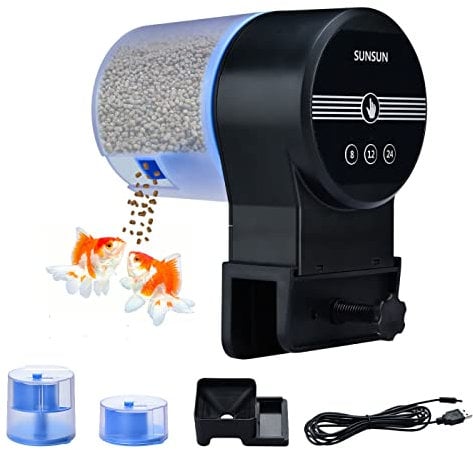 Podazz Automatic Fish Feeder - Auto Fish Food Dispenser for Aquarium with 2 Food Boxes 200ml and 100ml, Moisture-Proof Food Timer for Fish Tank Vacation Weekend Holiday