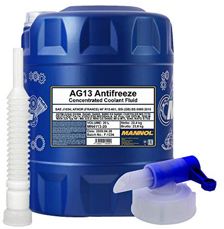 MANNOL 20 Liter, AG13 KÜHLERFROSTSCHUTZ Konzentrat GRÜN + HAHN + Schlauch