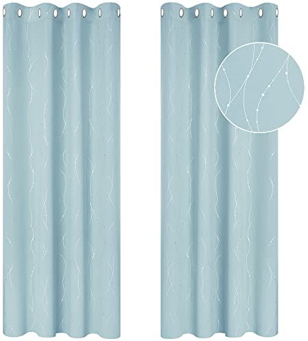 Deconovo Bedroom Blackout Curtains 2 Panels, Room Darkening Ring Top Curtains for Living Room 52x84 Inch, Light Blue