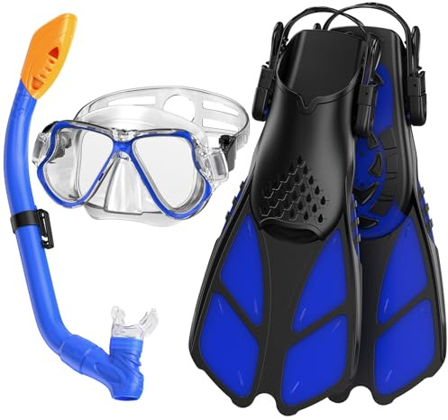 Adicop Máscaras de Buceo y Tubo Máscara y Aletas,Esnórquel settauch Set, Snorkel Set,Gafas de Buceo,Funda Aletas, Aletas de Snorkel para Niña Niño Infantil de 4 a 8 años