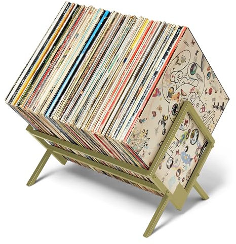 MODERN VINYL Record Holder - Gold Metal - 80-100 LP Storage - Simple, Quick Assembly - Vinyl Display, Storage - High-End Design - Protects Vinyl - Organize Albums - Book, Magazine, Files