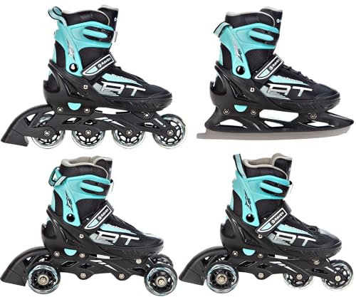 RAVEN Profession 4in1 Inlineskates Triskates Rollschuhe Schlittschuhe Inliner für Kinder und Erwachsene verstellbar (Black/Mint, 35-39 (23cm-25,5cm))