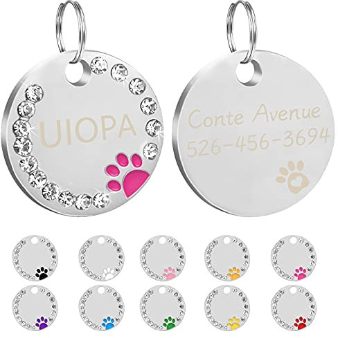 Uiopa 2 Stück Hundemarke mit Gravur, Adressanhänger Hund Hundemarke Personalisiert Haustier ID Tag mit Schlüsselringe, Hundeanhänger mit Gravur für Kleine und Mittelgroße Hunde/Katzen (Rose rot)