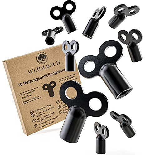 10x WEIDEBACH® Heizungsentlüftungsschlüssel Schwarz, für alle Heizkörper Entlüftungsschlüssel, ROBUST & STABIL, mindert Geräusche, Entlüfter