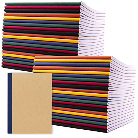 PAPERAGE Notizbuch, 48 Stück, 120 Seiten, Krafteinband mit Schmucksteinrücken, liniertes College-Papier, kleine Größe (20,3 x 14,6 cm) – für Zuhause, Büro oder Schulbedarf