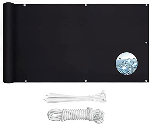 XIANPING Balkonbespannung 1.3x9.5m Seitenmarkise Schattentuch Sonnenschutz Gewebe Windschutz Polyester mit Kabelbinder und Kordel für Balkongeländer Garten Terrasse, Schwarz