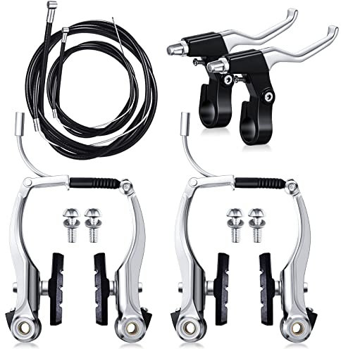 Complete Bike Brake Set, Front and Rear Bike MTB Brake Inner and Outer Cables and Lever Kit Includes Callipers Levers Cables (Silver, Black)