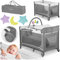 Ricokids Reisebett Baby Mit Matratze 125 x 65 x 78 cm Kinderreisebett Babybett Bis 15 kg 2 Räder Mit Bremsen Abnehmbarer Seiteneingang Transporttasche Wiegefunktion Faltbar Kompakt Grau