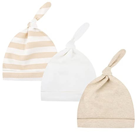 CuteOn 3 Pack Baby Beanie Knoten Hut Neugeboren Jungen Mädchen Baumwolle Einstellbar Kappe zum Baby 0-6 Monate 62 Aprikose