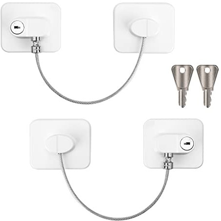 Savita 2 Pcs Refrigerator Door Locks, Fridge Lock with 2 Keys Stainless Steel Zinc Alloy Strong Adhesive Lock Protect Baby Kid Safe for Windows Kitchen Cabinets Cupboard Refrigerator Drawer (White)