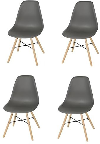 Urban living JENA Chaise Gris Fonce PP Structure Metal Noir ET Pied Bois 45,5X52XH42/81CM