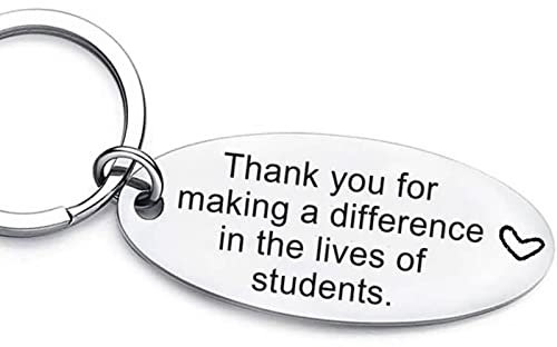 Stfery Keychain Metal, Schaffer Schlüsselanhänger Edelstahl Ovale Plattengravur Danke DASS Sie Das Leben Der Schüler Verändert Haben Silber