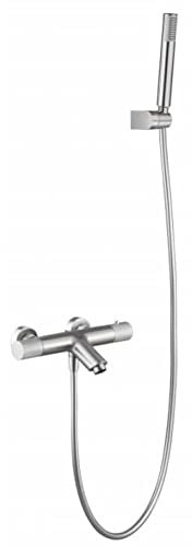 IMEX - Grifería Termostática baño-ducha, Grifo de bañera con sistema TURN CLEAN SYSTEM - Serie LINE Níquel Cepillado -BTD038-4NQ