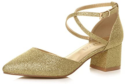 AJVANI Womens Ladies mid Block Heel Cross Strap Evening Mary Jane Court Shoes Size 4 37