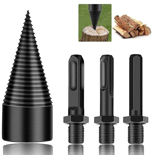 4 PCS Forage pour bois chauffage, Forage Forets Outils, Fendeuse de Bûches 42mm pour Fendre du Bois Bois Outil de Coupe avec Tige Hexagonale, Queue Carrée, Tige Ronde