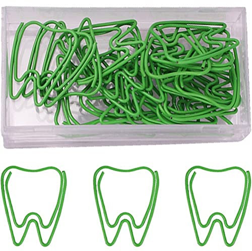 Vepoty Niedliche Büroklammern, 25 Stück/Karton, Cartoon-grüne Zahnform, Büroklammern, Dokument-Papier-Organizer-Clips für Büro, Schule