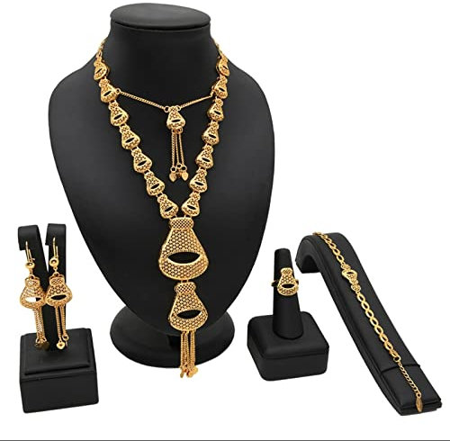 LAYCHEN Afrikanische Sets Weibliche Äthiopische Goldschmuck Halskette Armbänder Ohrring Sets Dubai Schmuck Lange Ohrringe Hochzeitskollektion Set